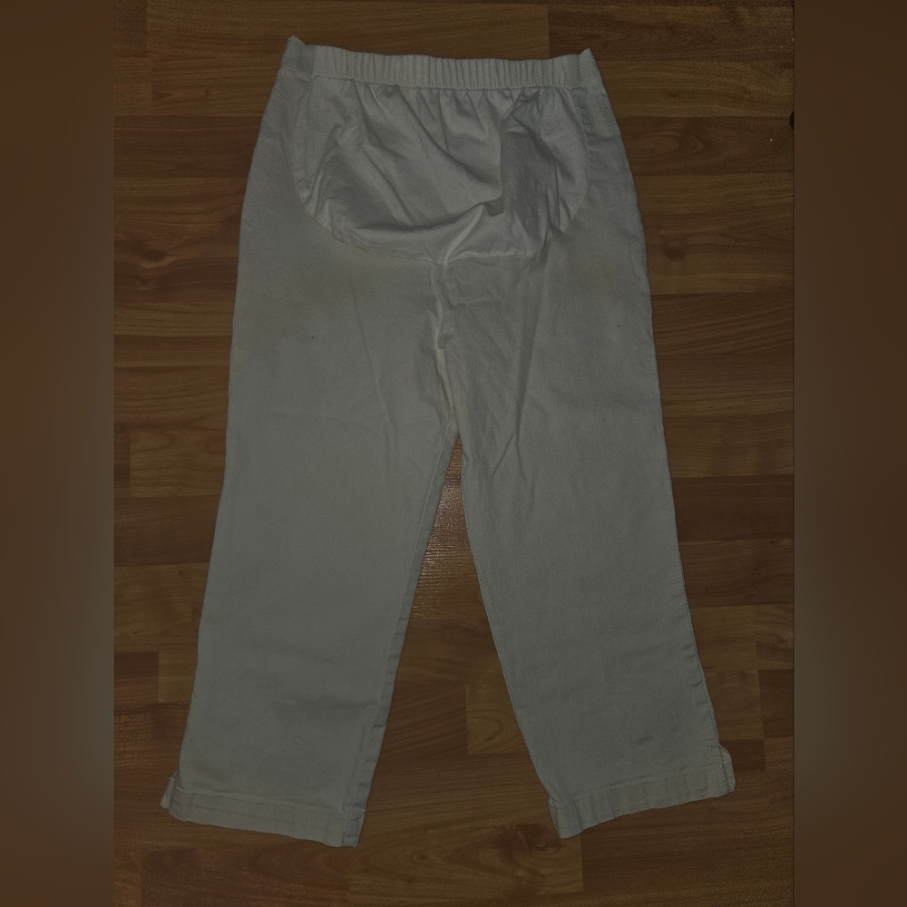 Vintage Baby and Me Overbump Maternity Stretch Capri Crop Pants Sz S Cream Color